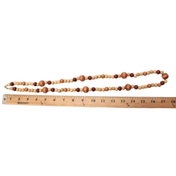 Vintage 70s Celebrity Signed Wood Bead Necklace Boho Strand Wooden Browns Gold - Picture 5 of 7
